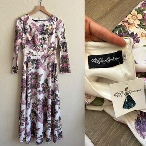 XOmaxi boutique Floral Women's Dress - White and Purple-size XS-NWT